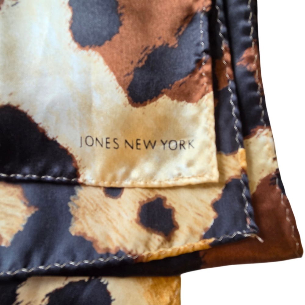 Jones New York Leopard Animal Print Satin Scarf 60x10 Brown Black Tan Long
